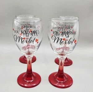 Cristar Red Stem Wine Goblets " You Had Me At Merlot",  Set of 4